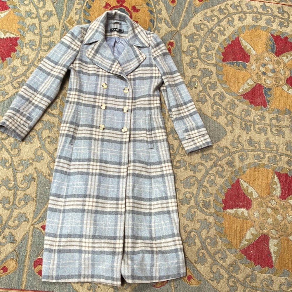 Ralph Lauren grey plaid soft wool coat size 12